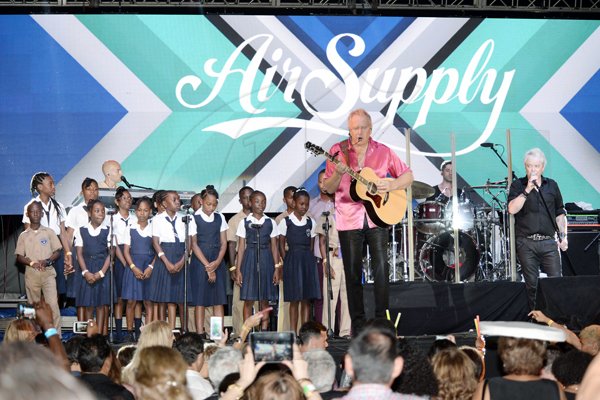 Jermaine Barnaby<\n><\n>Schoolchildren sing with Air Supply on Saturday night at Couples Sans Souici. *** Local Caption *** @Normal:Schoolchildren sing with Air Supply on Saturday night at Couples Sans Souici.