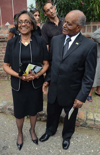 Rudolph Brown/Photographer
Sir Kenneth Hall and Lady Hall at the funeral service for the late Anthony Abrahams at St. Andrew Parish Church on Wednesday, August 17-2011