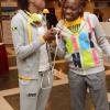 Left Jamaican 100 Hurdler Shermaine Williams with National Triple Jump Champion Kimberley Williams at the Radisson Hotel in Moscow Russia