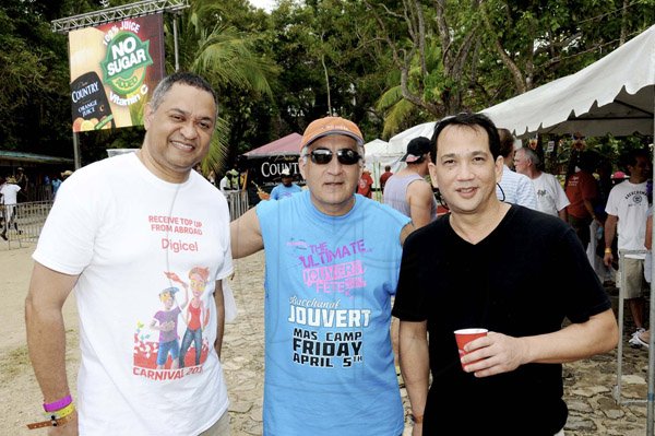 Winston Sill / Freelance Photographer
Bacchanal Jamaica Beach J'Ouvert Party, held at James Bond Beach, Oracabessa, St. Mary on  Saturday March 30, 2013. Here are Gordon Grant (left); Michael Ammar Jr. (centre); and Stephen Chang (right).