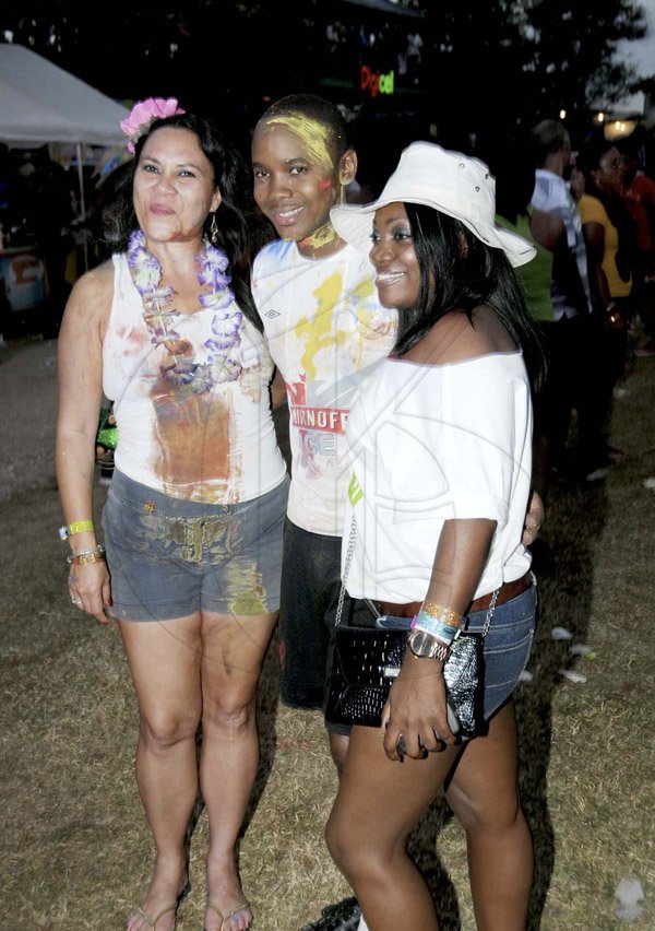 Winston Sill / Freelance Photographer
Bacchanal Jamaica Beach J'Ouvert Party, held at James Bond Beach, Oracabessa, St. Mary on  Saturday March 30, 2013. Here are Angie Ammar (left); Kamal Powell (centre); and Marsha Lumley (right).