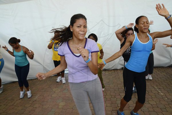 Rudolph Brown/Photographer
RBC Royal Bank Caribbean Children's Cancer Fund, " A Mile for a Child" join with family and friends participate in a charity walk and a fun class of Zumba and aerobics session at the Emancipation Park in New Kingston on Saturday, September 8-2012