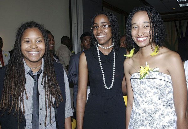 Colin Hamilton /Freelance Photographer
Donning winning smiles at the Carreras 50th Anniversay Gala and Scholarship Awards Banquet were (l-r) Mijanne Webster, Awardee Janine Coombs (Edna Manley College) and Katrina Coombs.