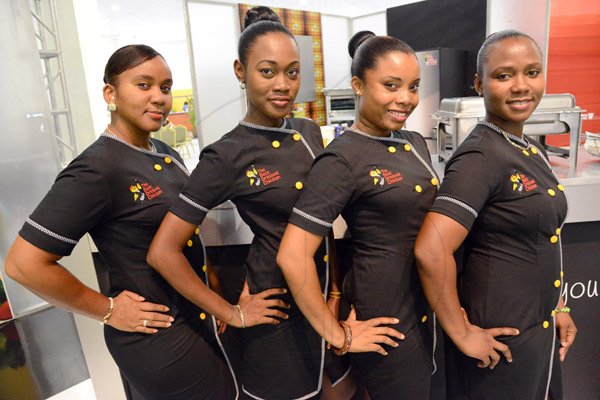 Rudolph Brown/Photographer
From left are Tamara Douglas, Rosemarie Drickett, Amanda Foote and Alecia Brown at the Best Dressed Chicken Caters to you Celebrity Style cook off at the Montego Bay Convention Centre on Sunday, October 13, 2013