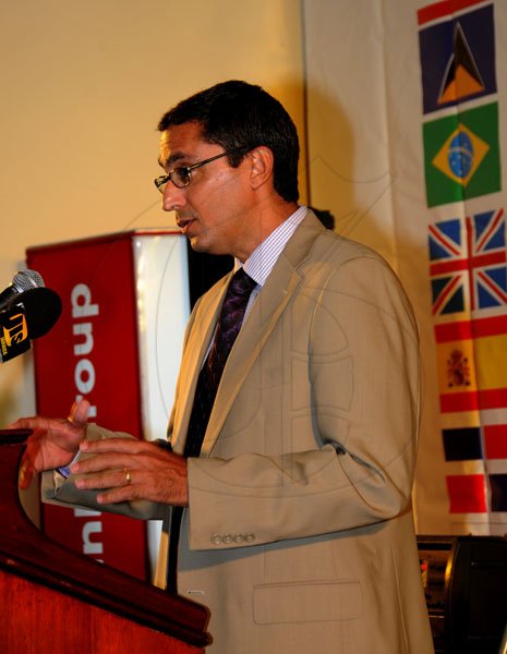 Winston Sill / Freelance Photographer
The Consular Corps of Jamaica annual International Trade Expo 2012 Opening Ceremony, held at the Jamaica Pegasus Hotel, New Kingston on Friday night October 5, 2012. Here is Craig Mairs, Vice President Commercial Banking, ScotiaBank.