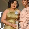 Rudolph Brown/Photographer
Shelly Ann Fraser Pryce, (right) pose with Agent of the Year Trophy Lorraine Younger at the Sagicor Corporate CircleBranch awards at the Jamaica Pegasus Hotel in New Kingston on Friday, March 4, 2016
