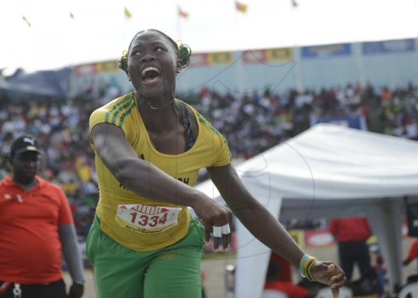 Shorn Hector/Photographer Marie Forbes of Vere Technical throws a distance of 13.48 meters to win the girls class one shot put on day five of the ISSA/GraceKennedy Boys and Girls’ Athletics Championships held at the The National Stadium in Kingston on Saturday March 30, 2019