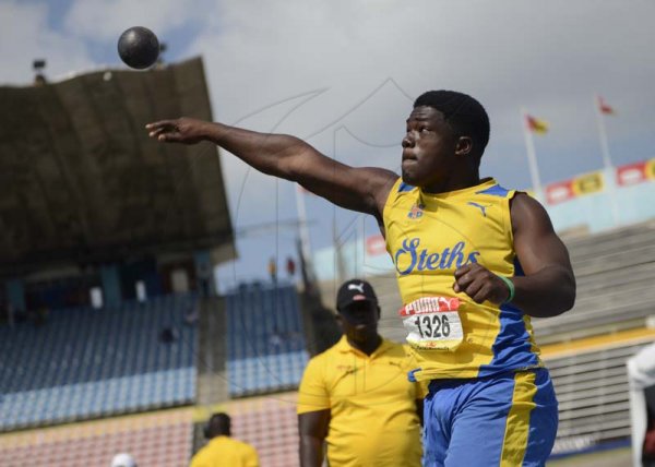 Shorn Hector/Photographer Terrence Taylor of St Elizabeth Technical competing in the boys class one shot put on day four of the ISSA/GraceKennedy Boys and Girls’ Athletics Championships held at the The National Stadium in Kingston on Friday March 29, 2019