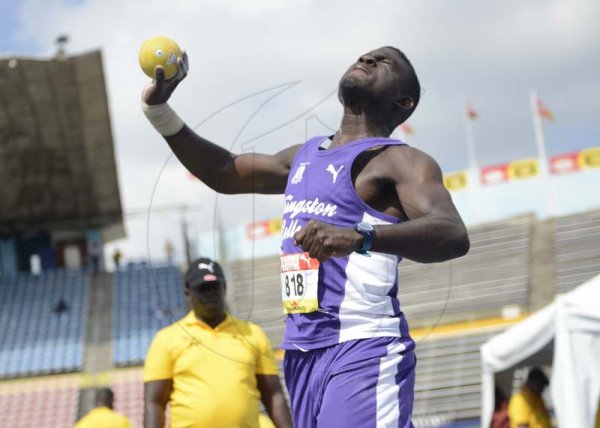 Shorn Hector/Photographer Nemoy Cockett of Kingston College competing in the boys class one shot put on day four of the ISSA/GraceKennedy Boys and Girls’ Athletics Championships held at the The National Stadium in Kingston on Friday March 29, 2019