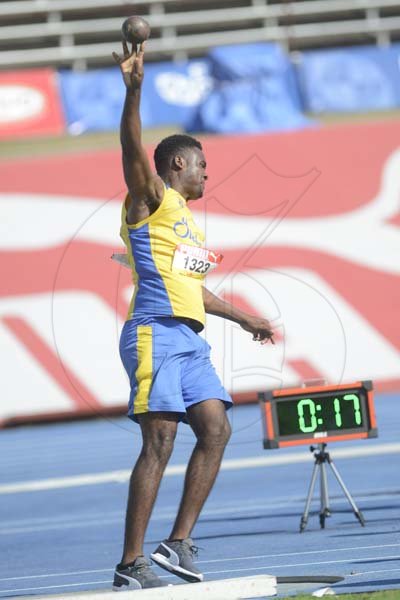Shorn Hector/Photographer Lashaun Smith of St Elizabeth Technical competing in the boys class one shot put on day four of the ISSA/GraceKennedy Boys and Girls’ Athletics Championships held at the The National Stadium in Kingston on Friday March 29, 2019