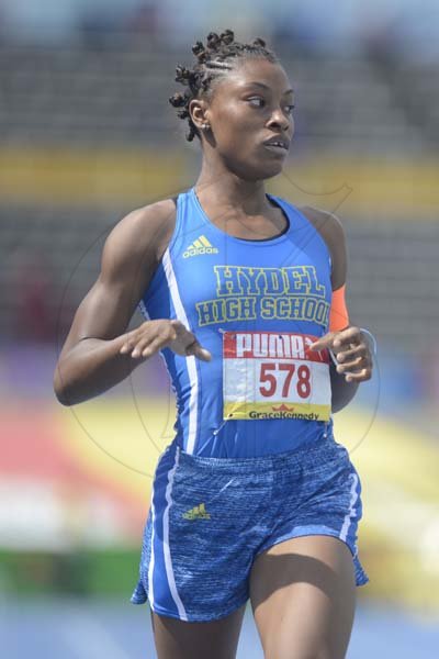 Shorn Hector/Photographer Charokee Young of Hydel (center) wins heat one of the girls class one 400 meter semi-final on day four of the ISSA/GraceKennedy Boys and Girls’ Athletics Championships held at the The National Stadium in Kingston on Friday March 29, 2019