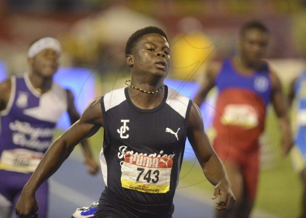 Shorn Hector/Photographe Christopher Scott of Jamaica College wins the boys class three 100 meter finals on day four of the ISSA/GraceKennedy Boys and Girls’ Athletics Championships held at the The National Stadium in Kingston on Friday March 29, 2019