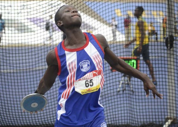 Shorn Hector/Photographer Romario Brown of Bridgeport High competing in the final of the boys discus throw decathlon event on day three of the ISSA/GraceKennedy Boys and Girls’ Athletics Championships held at the The National Stadium in Kingston on Thursday March 28, 2019