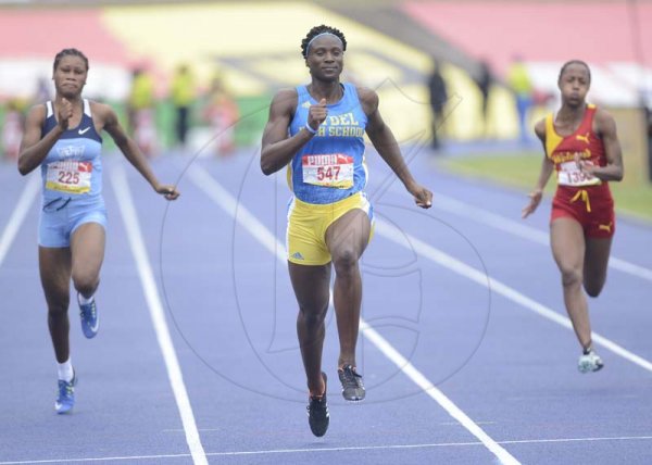 Shorn Hector/Photographer Ashanti Moore of Hydel High wins heat three of the girls class one 100 meter dash onday three of the ISSA/GraceKennedy Boys and Girls’ Athletics Championships held at the The National Stadium in Kingston on Thursday March 28, 2019