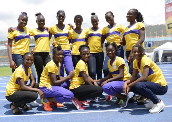 Shorn Hector/Photographer Members of the St Hildas High track team at day three of the ISSA/GraceKennedy Boys and Girls’ Athletics Championships held at the The National Stadium in Kingston on Thursday March 28, 2019