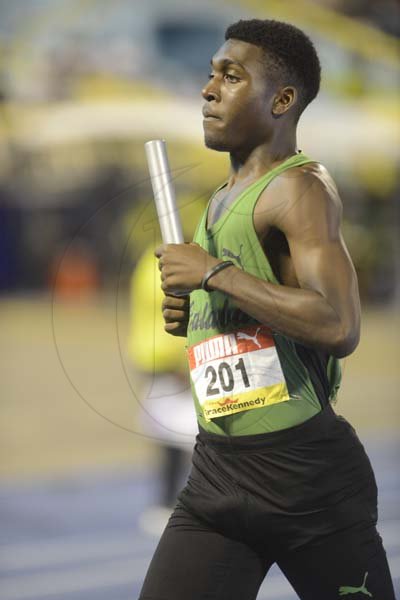 Shorn Hector/Photographer Evaldo Whitehorne of Calabar high anchors his team to victory in the bos 4x400 meter relay open on day three of the ISSA/GraceKennedy Boys and Girls’ Athletics Championships held at the The National Stadium in Kingston on Thursday March 28, 2019