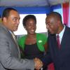 Farmers urged to learn  how to maximise technology (JIS story)                                                                                                                                                                                       Minister of Agriculture and Fisheries, Hon. Dr. Christopher Tufton (left), is greeted by President, Jamaica Agricultural Society, Glendon Harris, at the launch of the Denbigh Agri-Industrial and Food Show 2011, held on the lawns of the Ace Supercentre, White Marl, St. Catherine, on June 21. At centre is  Digicel?s Sponsorship Manager, Tahnida Nunes. The three-day event will be held from July 30 to August 1 at the Denbigh show grounds in May Pen, Clarendon, under the theme: ?Grow What We Eat, Eat What We Grow: Opportunity and Technology-driven Denbigh 2011?.