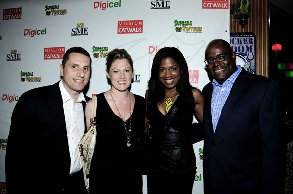 Winston Sill / Freelance Photographer
Cocktail Reception for  Season Two Premiere of Mission Catwalk, held at Acropolis Entertainment Centre,  Barbican Centre on Tuesday night March 27, 2012. Here are Jason Corrigan (left); Mrs.----??? Corrigan (second left); Keneea Linton George (second right); and Brian George (right).