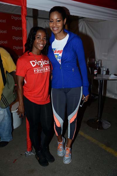 Winston Sill/Freelance Photographer
Digicel Foundation 5K Night Run/Walk and Concert, held on Ocean Boulevard, Downtown on Saturday night October 26, 2013. Here are Shelly-Ann Fraser-Pryce (left); and Tanya Lee (right).