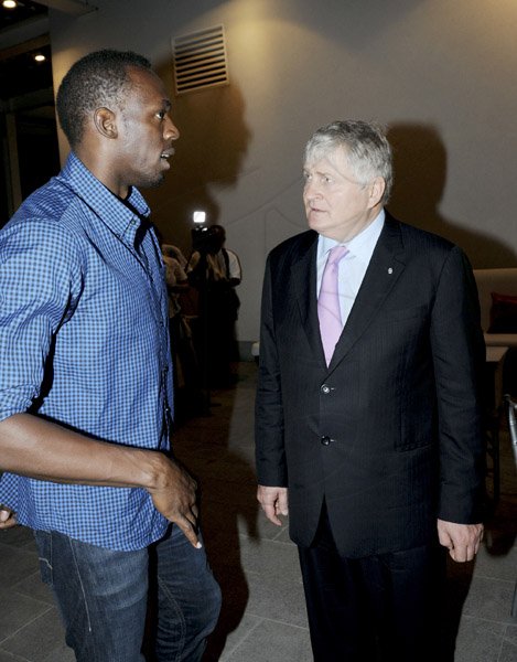Winston Sill / Freelance Photographer
The Official Opening of Digicel Regional Headquarters by Prime Minister Portia Simpson-Miller, held at Ocean Boulevard on Tuesday March 19, 2013. Here are Usain Bolt (left); and Denis O'Brien (right), Chairman, Digicel Group.