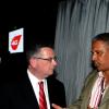 Winston Sill / Freelance Photographer
Digicel launch 4G Service. held at Victoria Pier, Ocean Boulevard on Monday night June 25,. 2012. Here are Colm Delves (left), CEO, Digicel Group; and Saleem Lazarus (right).