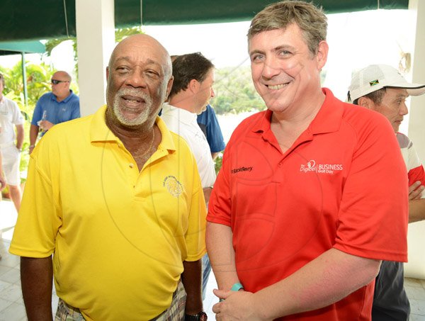 Rudolph Brown/Photographer
Maurice Foster,(left) chat with Barry Obrien at the Duke of Edinburgh Golf Tournament at Caymanas Golf Club on Sunday, March 2, 2014