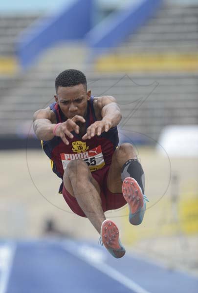 Shorn Hector/Photographer Swyane Murray of St Andrew Technical participatin in the boys decathalon long jump on day two of the ISSA/GraceKennedy Boys and Girls’ Athletics Championships held at the The National Stadium in Kingston on Wednesday March 27, 2019