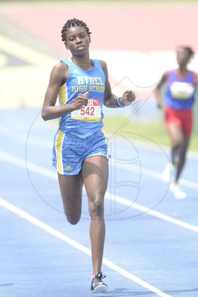 Shorn Hector/Photographer Oneika Mcanuff of Hydel wins hheat one of the girls class three 400 meters dash on day two of the ISSA/GraceKennedy Boys and Girls’ Athletics Championships held at the The National Stadium in Kingston on Wednesday March 27, 2019