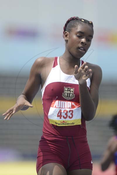 Shorn Hector/Photographer Briana Duaney of Holmwood Technical wins heat four of the girls class three 400 meters dash on day two of the ISSA/GraceKennedy Boys and Girls’ Athletics Championships held at the The National Stadium in Kingston on Wednesday March 27, 2019