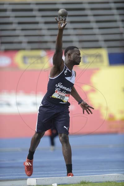 Shorn Hector/Photographer Wikenson Fenelon of Jamaica College competing in the boys decathalon shot put on two of the ISSA/GraceKennedy Boys and Girls’ Athletics Championships held at the The National Stadium in Kingston on Wednesday March 27, 2019