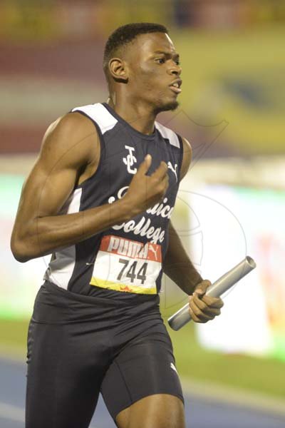 Shorn Hector/Photographer Malik Shepherd  of Jamaica College anchors his team to victory in heat 2 of the boys class one 4x100 merters relay on day two of the ISSA/GraceKennedy Boys and Girls’ Athletics Championships held at the The National Stadium in Kingston on Wednesday March 27, 2019