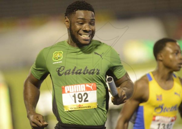 Shorn Hector/Photographer Michael Stephens of Calabar High anchors his team to victory in heat 1 of the boys class one 4x100 merters relay on day two of the ISSA/GraceKennedy Boys and Girls’ Athletics Championships held at the The National Stadium in Kingston on Wednesday March 27, 2019