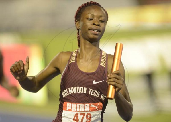 Shorn Hector/Photographer Kishawna Wallis  of Holmwood Technical anchors her team to victory in heat 2 of the girls class one 4x100 merters relay on day two of the ISSA/GraceKennedy Boys and Girls’ Athletics Championships held at the The National Stadium in Kingston on Wednesday March 27, 2019