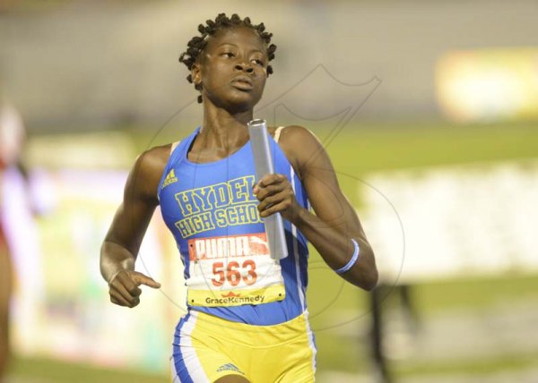 Shorn Hector/Photographer Taffara Rose of Hydel anchors her team to victory in heat 1 of the girls class one 4x100 merters relay on day two of the ISSA/GraceKennedy Boys and Girls’ Athletics Championships held at the The National Stadium in Kingston on Wednesday March 27, 2019