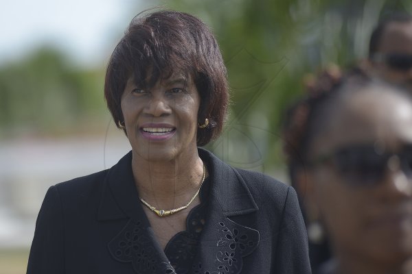Shorn Hector/Photographer The Most Hon. Portia Simpson-Miller, former Prime Minister of Jamaica, arrives at the National Heroes Circle for the burial ceremony of the late Edward Seaga, former Prime Minister of Jamaica, on Sunday June 23, 2019
