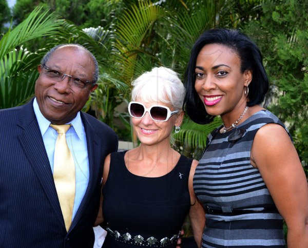 Winston Sill/Freelance Photographer
Environmental Health Foundation (EHF) 10th Annual Wellness and Lifestyle Awards Ceremony, held at Eden Gardens, Lady Muisgrave Road on Wednesday night April 30, 2014. Here are Dr. Herbert Lowe (left), Deputy Chairman, EHF Group;  Kelly Tomblin (centre), CEO, JPS;  and Novlet Deans (ight), CEO, EHF Group.