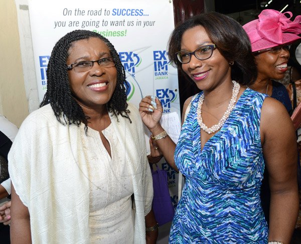 Rudolph Brown/Photographer
Stephanie Murdock (right) chat with Permanent Secretary, Audrey Sewelll at the EXIM Bank’s 30th anniversary church service at the St Andrew Parish Church on Sunday, May 1, 2016