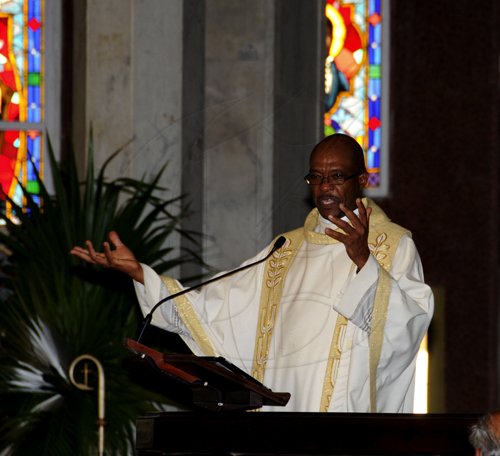 Winston Sill / Freelance Photographer
Farewell Mass for Bishop-Elect of the Diocese of St. Johns-Basseterre, the Rev. Monsignor Kenneth Richards, held at the Cathedral of theMost Holy Trinity, North Street on Wednesday January 4, 2012.