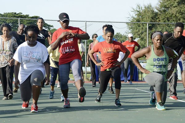 Ian Allen/PhotographerThe Gleaner's Fit 4 Life team at Hope Pastures Park, Hope Pastures, St Andrew on Saturday, October 14, 2017. *** Local Caption *** Ian Allen/PhotographerParticipants warming up before the team challenges at The Gleaner's Fit 4 Life event at Hope Pastures Park, Hope Pastures, St Andrew on Saturday.