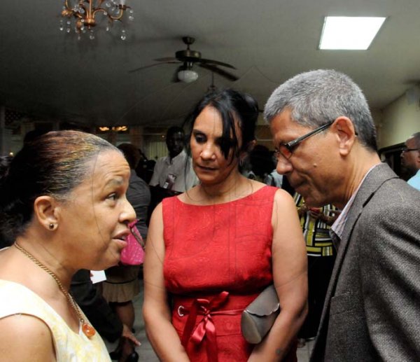 Winston Sill/Freelance Photographer
Wilson, Franklyn and Barnes Publishers and the Michael Manley Foundation presents the Delano Franklyn Book Launch, held at Mona Visitors Lodge, UWI, Mona Campus on Tuesday night July 16, 2013. Here are Karlene Kirlew-Robertson (left); Sarah Manley (centre); and Joseph Manley (right).