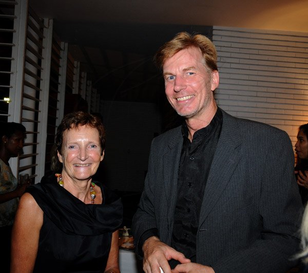 Winston Sill/Freelance Photographer
French Ambassador host Reception and  Evening of Entertainment with Dr. Jean Small, held at Hillcrest Avenue, St. Andrew on Friday night September 20, 2013. Here are Ginette de Martha (left), French Ambassador; and Michael Dumke (right).
