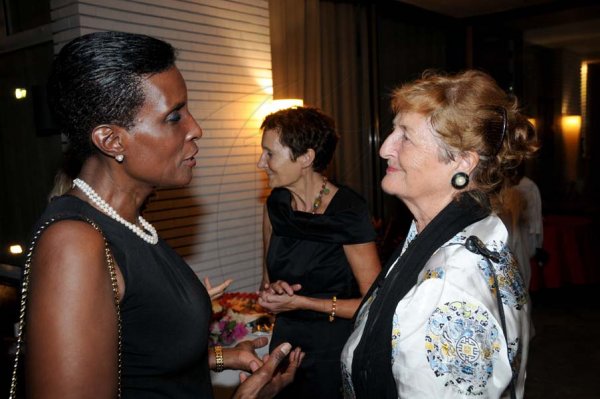 Winston Sill/Freelance Photographer
French Ambassador host Reception and  Evening of Entertainment with Dr. Jean Small, held at Hillcrest Avenue, St. Andrew on Friday night September 20, 2013. Here are Myrtha Desulme (left); Ginette de Martha (centre), French Ambassador; and ----??? Collister (right).