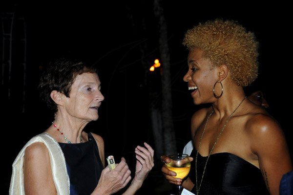 Winston Sill / Freelance Photographer
French Ambassador Ginette de Martha host reception in honour of Guadeloupean BLISS Company to the "Unbrella" Dance Festival, held at Hillcrest Avenue on Thursday night February 28, 2013. Here are Ambassador  Martha (left); and Catherine De'ne'cy (right).