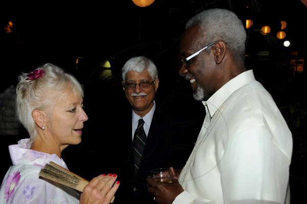 Winston Sill / Freelance Photographer
JPS Chairman Hitatsugu Harai host a New Year Reception, held at Plymouth Close, St Andrew on Friday night February 8, 2013. Here are Kelly Tomblin (left); Ahmad Zia Mian (centre); and PJ Patterson (right).