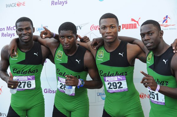 Ricardo Makyn/Staff Photographer 
Calabar's  team who won the   Boys 4x100 at the 2015 Gibson/McCook relays held at the National Stadium on Saturday 28.2.2015