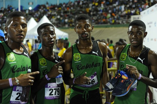 Ricardo Makyn/Staff Photographer 
Calabar's  Class 2 , 4x400  team   at the 2015 Gibson/McCook relays held at the National Stadium on Saturday 28.2.2015