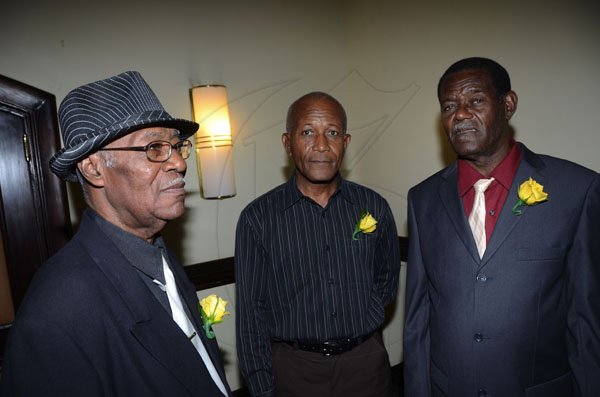 Rudolph Brown/Photographer
Gleaner pensioners (from left) Jacob Green, Winston Duhaney and Ezmon Daley enjoying the festivities.

The Gleaner's pensioners luncheon at the Jamaica Pegasus Hotel in New Kingston on Tuesday,March 27-2012