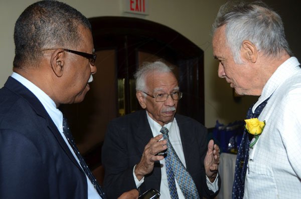 Rudolph Brown/Photographer
Gleaner director Professor Gerald Lalor (centre) makes a point to fellow director Christopher Roberts (right) and Ian Roxburgh.

The Gleaner's pensioners luncheon at the Jamaica Pegasus Hotel in New Kingston on Tuesday,March 27-2012