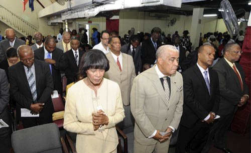 Ricardo Makyn/Staff Photographer
Prime Minister the Most Hon.Portia Simpson Miller  at the Portmore New Testament Church of God as She and Ministers and Members of Parliament attended a Church service.
