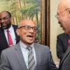 Rudolph Brown/Photographer
Sir Patrick Allen, (right) chat with Trevor Munroe, (centre) and Earl Jarrett (right), Chairman of the JN at the Governor General’s Achievement Award for the County of Surrey presentation Ceremony for recipients on Thursday, September 25, 2014